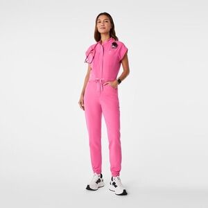 Figs Pink Jumpsuit with Relaxed Fit and Sporty Design